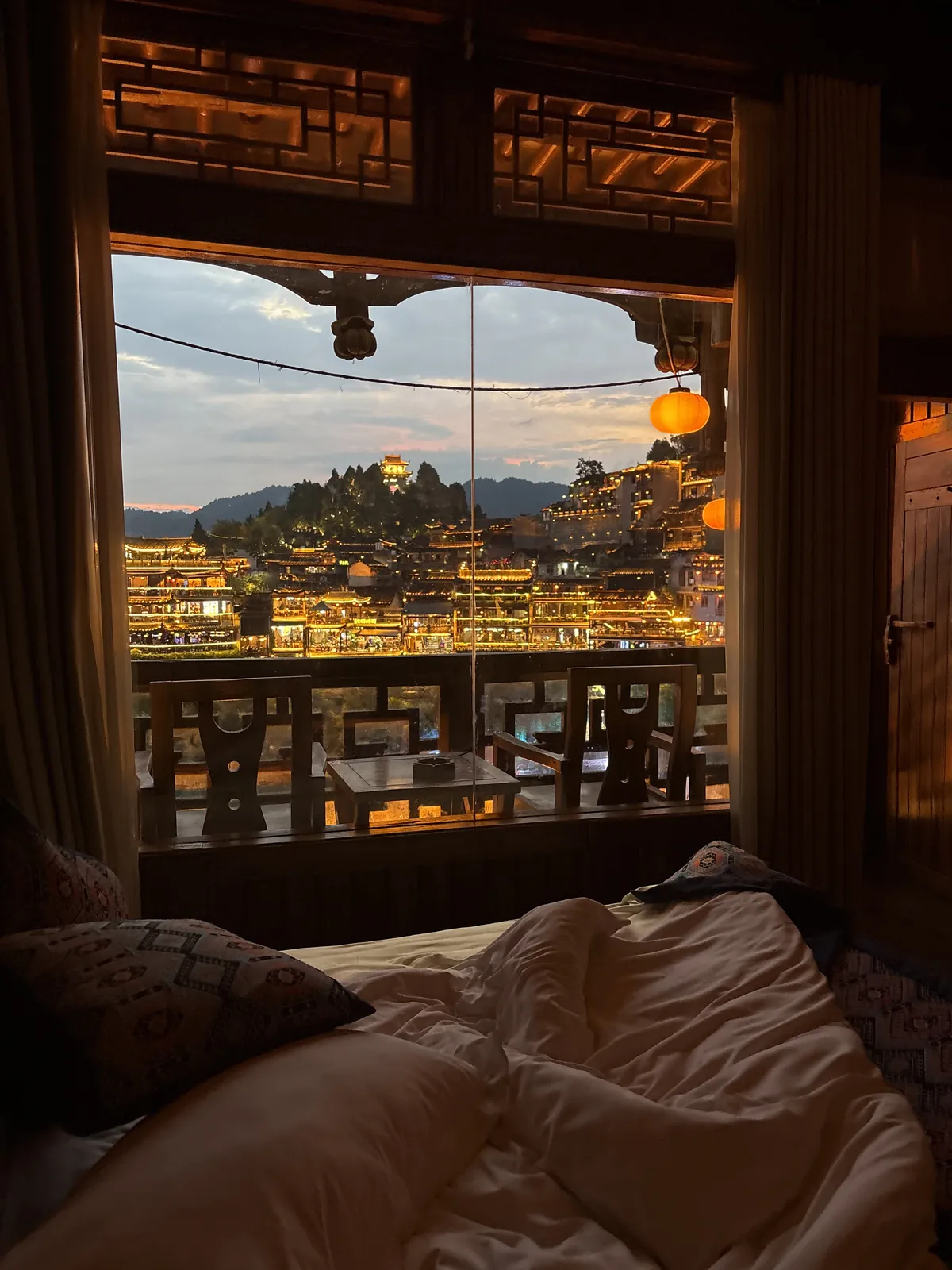 The view from my hotel room in Furong at dusk
